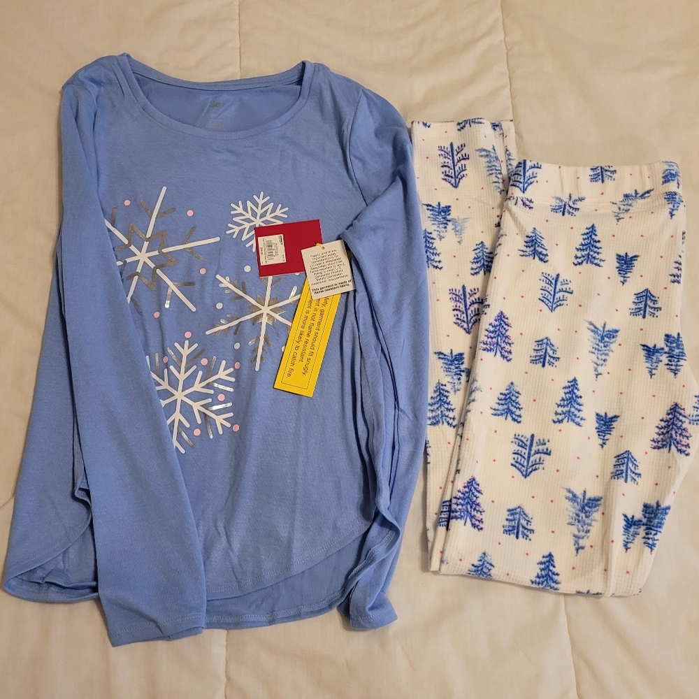 Girl's SO Pajama 2pc Set Snowflakes sz 16 - Picture 2 of 16